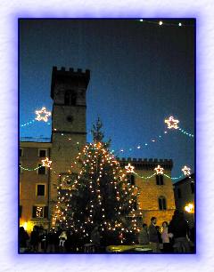 L'Albero di Natale e sullo sfondo la Torre Municipale